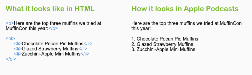 Examples of ordered lists