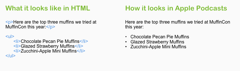 Examples of unordered lists