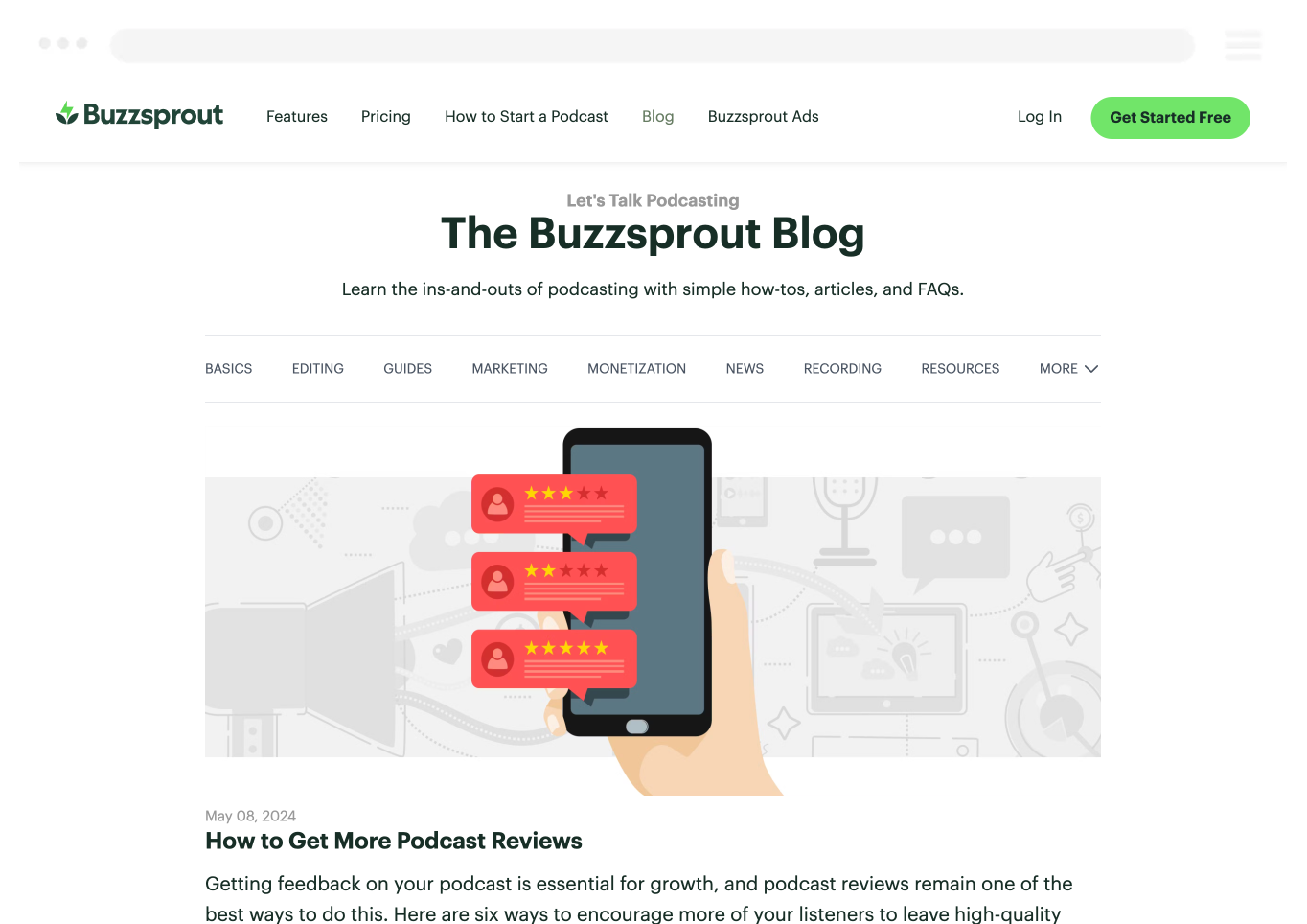Screenshot of Buzzsprout blog