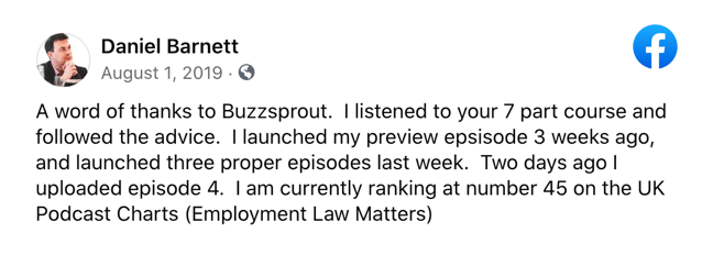 Facebook comment on Buzzsprout course quality