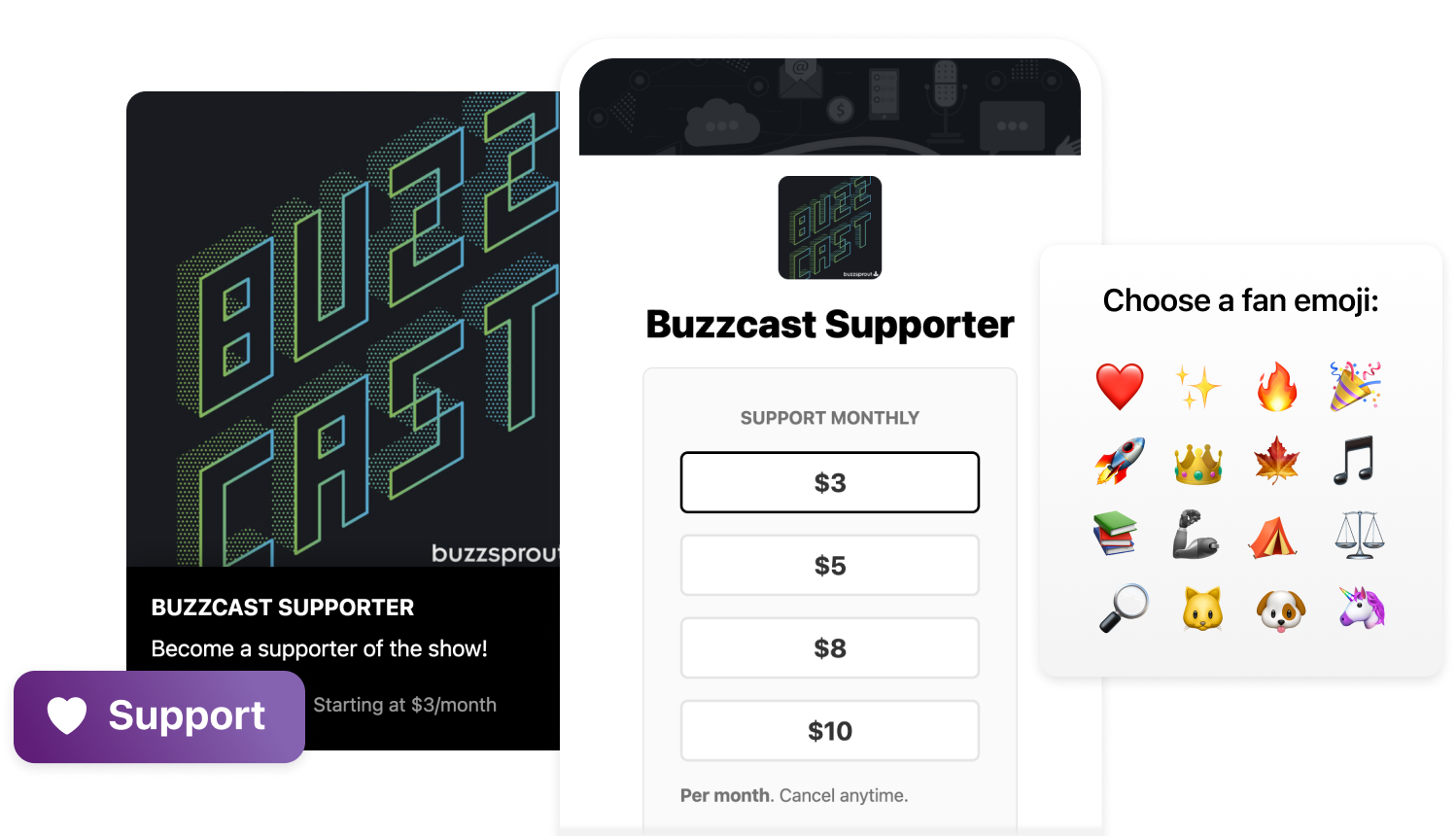 Screenshots showing Buzzsprout Subscription features