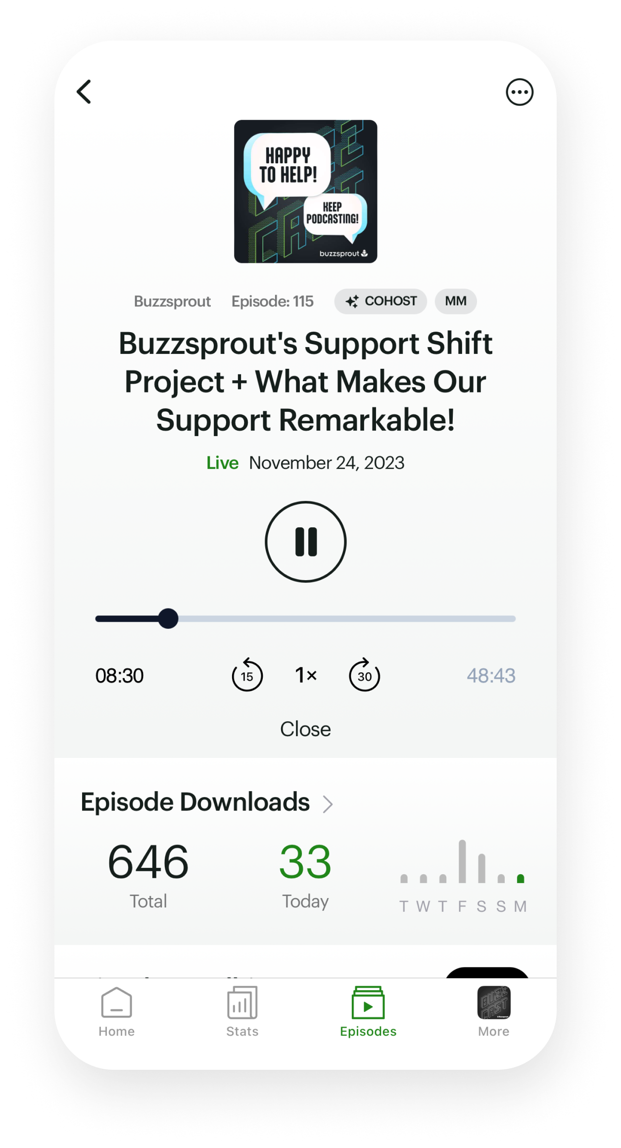 Buzzsprout Mobile episode screen